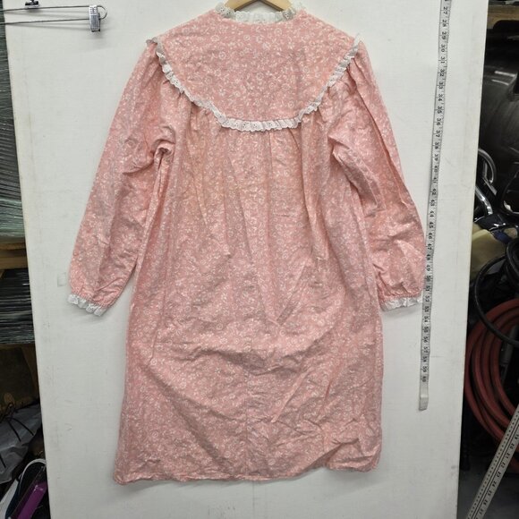 Lanz Of Salzburg Vintage Nightgown Pink Floral Flannel White Eyelet Size Small - Picture 2 of 8